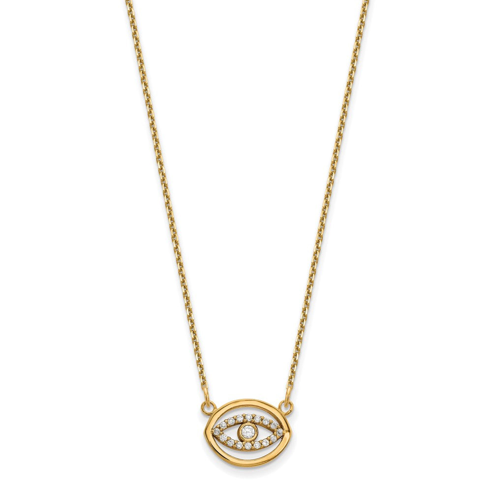 14K Gelbgold Klein Echt Diamant Gold Heiligenschein Böse Auge Halskette
