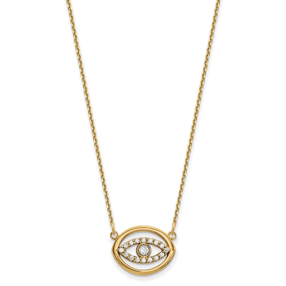 14K Gelbgold Mittel Echt Diamant Gold Heiligenschein Böse Auge Halskette