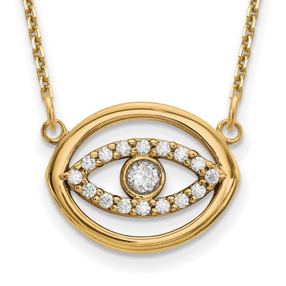 14K Gelbgold Mittel Echt Diamant Gold Heiligenschein Böse Auge Halskette