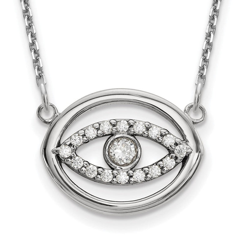 14K Weiß Goldmedium Echt Diamant Gold Heiligenschein Böse Auge Halskette