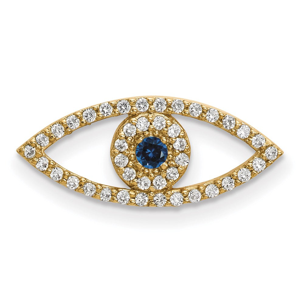 14 Karat Gelbgold Kleiner Diamant- und Saphir-Nazar-Anhänger (Böser Blick)