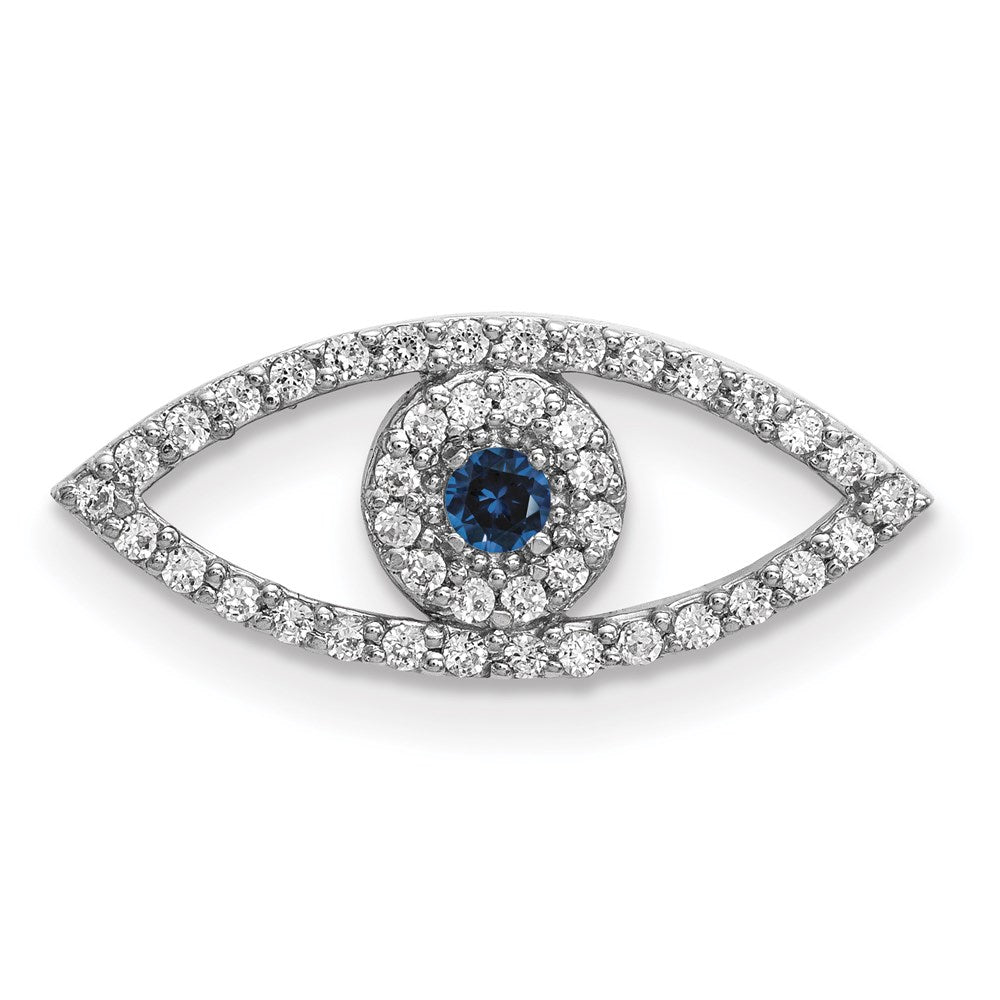 14K Weißgold Kleiner Diamant- und Saphir-Anhänger „Böser Blick“