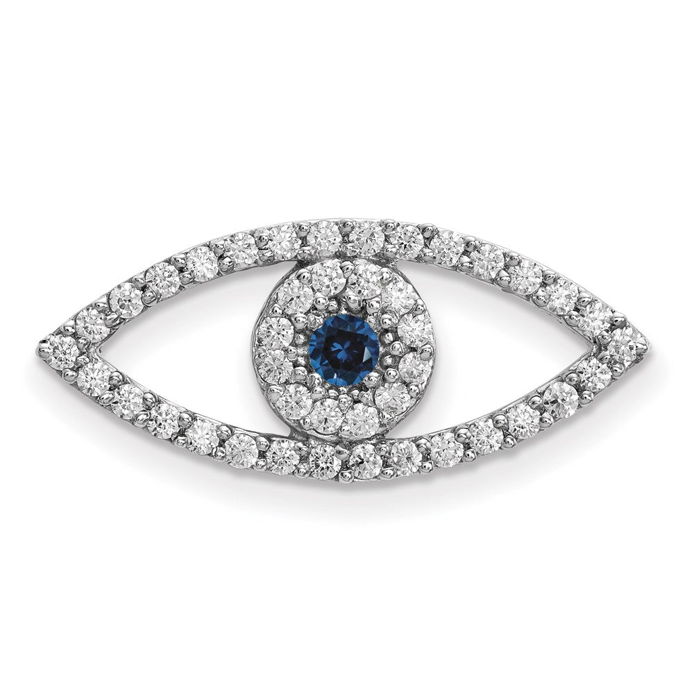 14K Weißgold Anhänger „Böses Auge“, mittelgroß, mit Diamanten und Saphiren