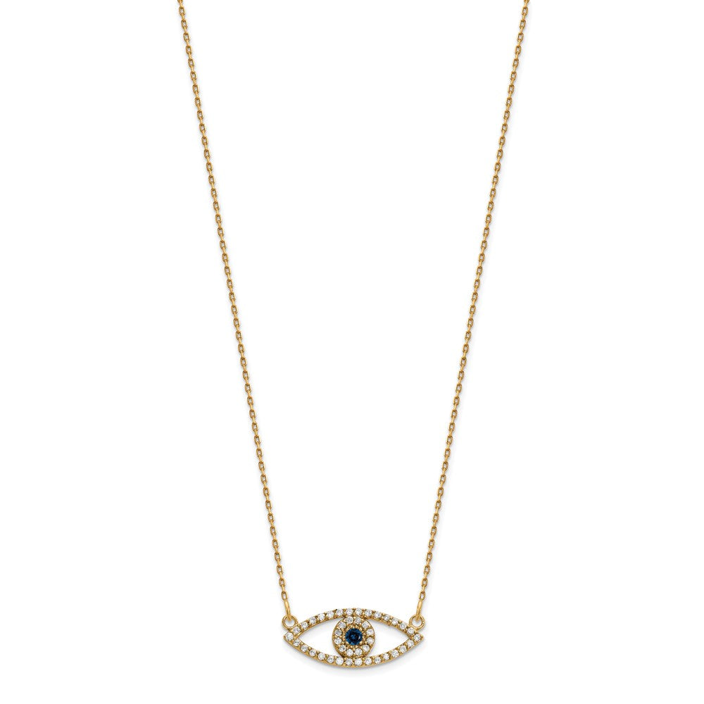 14K Klein Halskette Diamant und Saphir Böse Auge