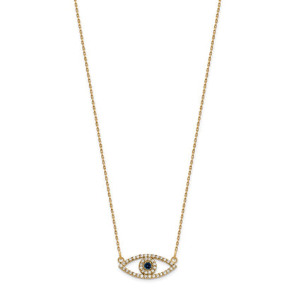 14K Gelbgold Klein Echt Diamant und Saphir Böse Auge Halskette