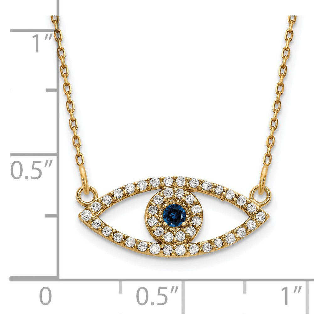 14K Klein Halskette Diamant und Saphir Böse Auge