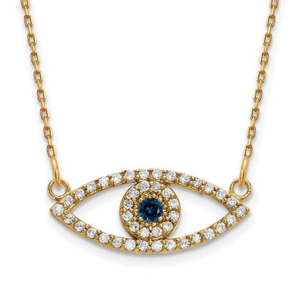 14K Klein Halskette Diamant und Saphir Böse Auge