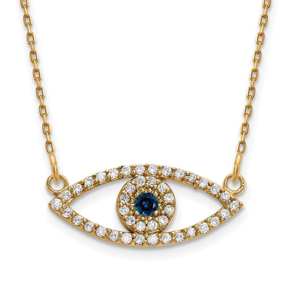 14K Klein Diamant und Saphir Böse Auge Halskette