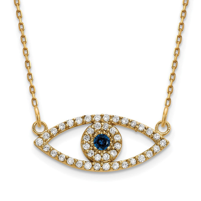 14K Gelbgold Klein Echt Diamant und Saphir Böse Auge Halskette