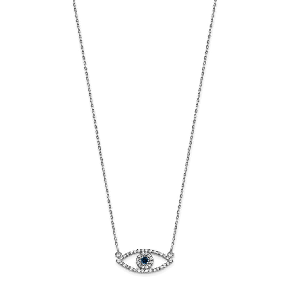 14K Weißgold Klein Echt Diamant und Saphir Böse Auge Halskette