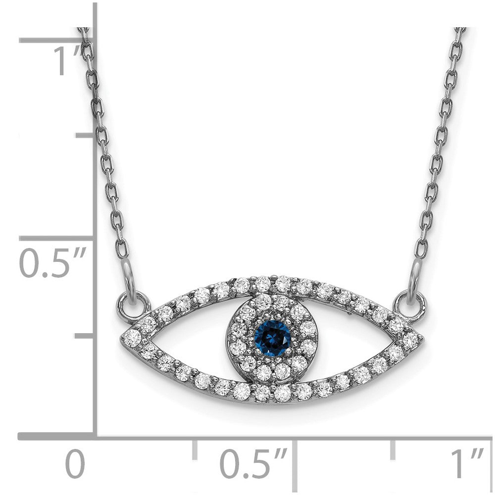 14K Weißgold Klein Echt Diamant und Saphir Böse Auge Halskette