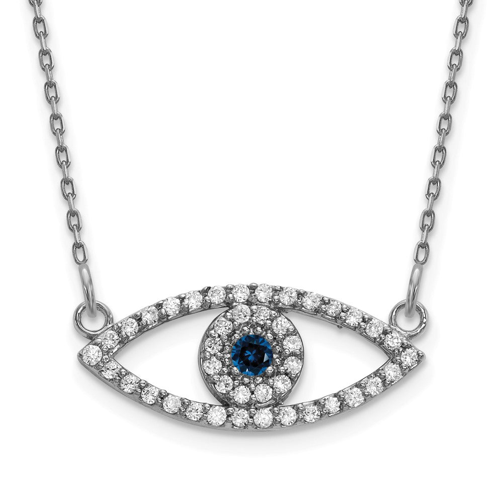 14K Weißgold Klein Halskette Diamant und Saphir Böse Auge