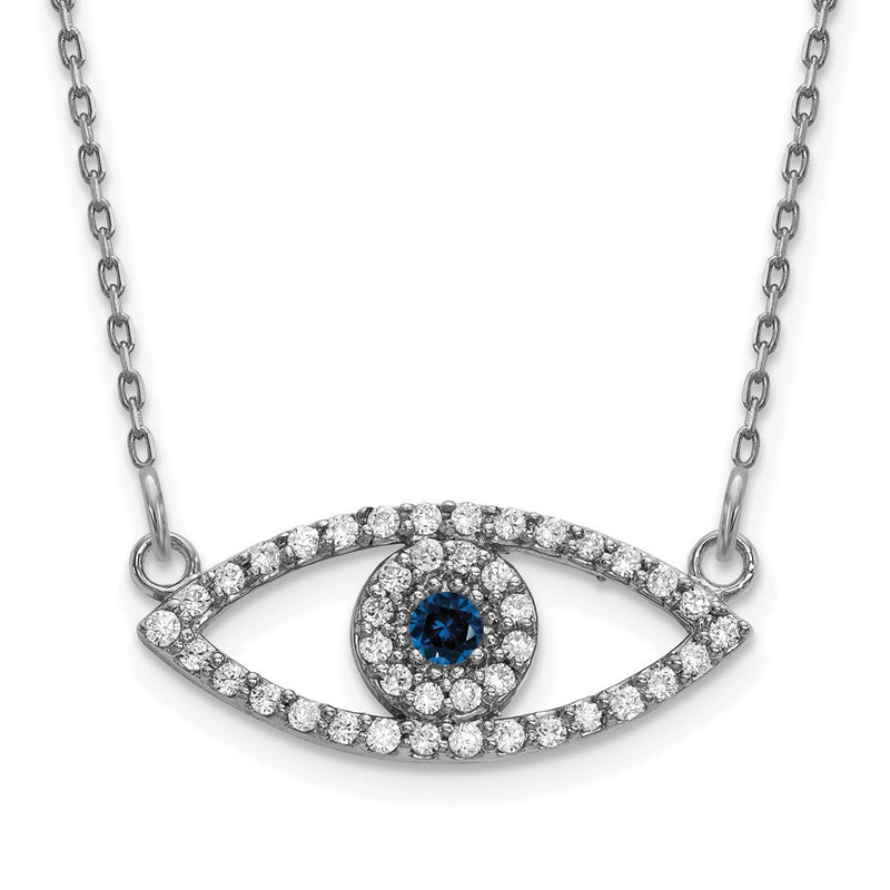 14K Weißgold Klein Halskette Diamant und Saphir Böse Auge