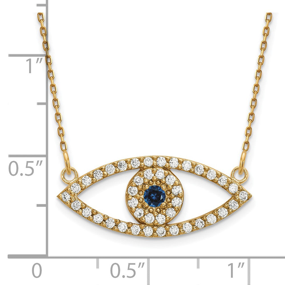 14K Gelbgold Mittel Echt Diamant und Saphir Böse Auge Halskette