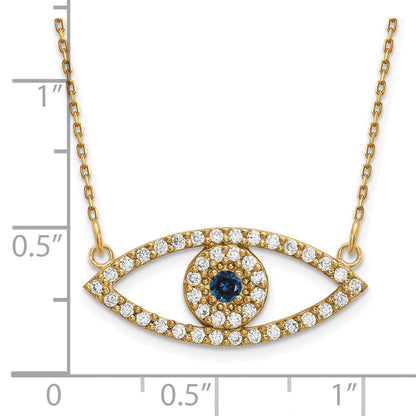 14K Gelbgold Mittel Echt Diamant und Saphir Böse Auge Halskette
