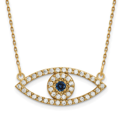 14K Gelbgold Mittel Echt Diamant und Saphir Böse Auge Halskette