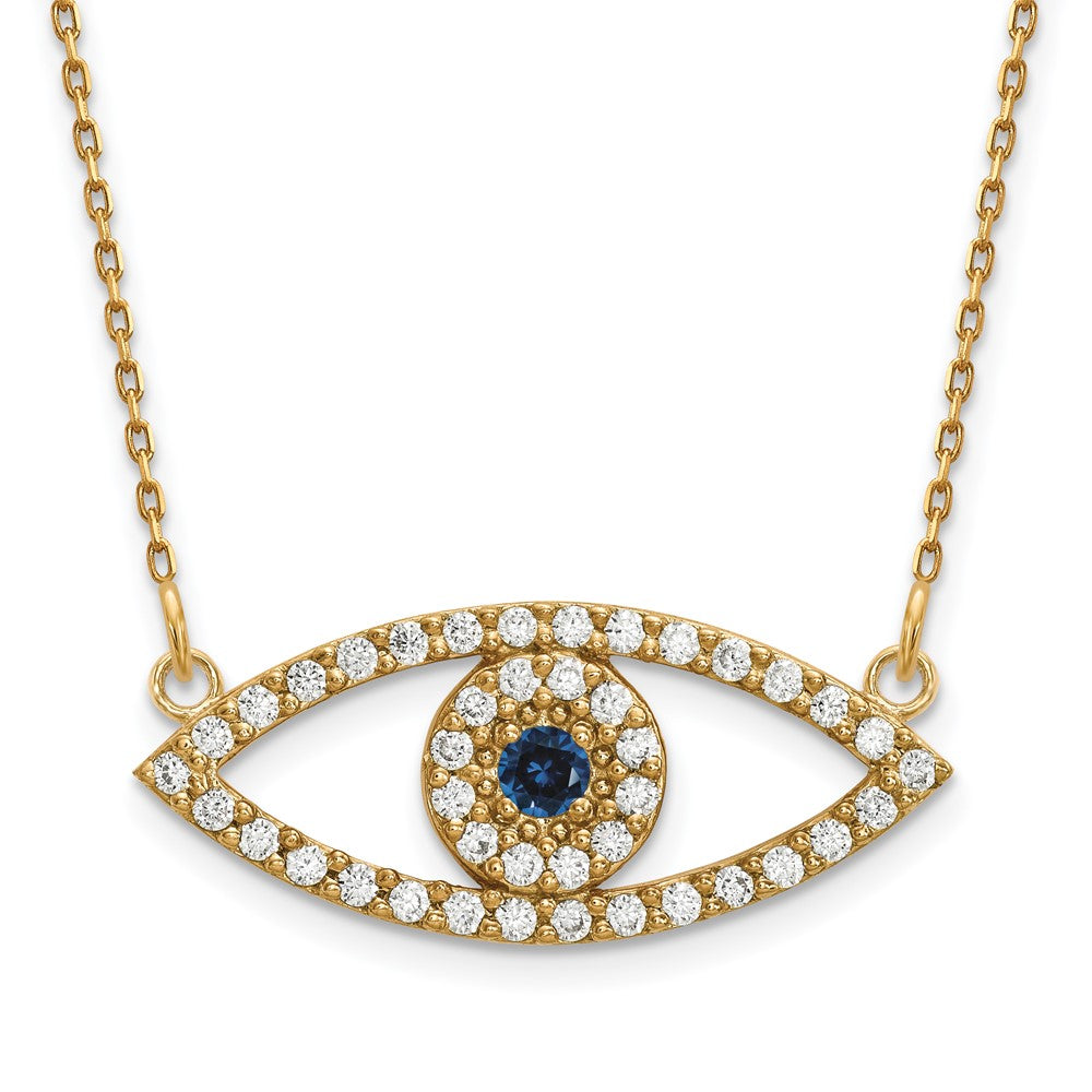 14K Mittel Halskette Diamant und Saphir Böse Auge