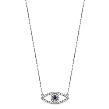14K Weißgold Mittel Echt Diamant und Saphir Böse Auge Halskette