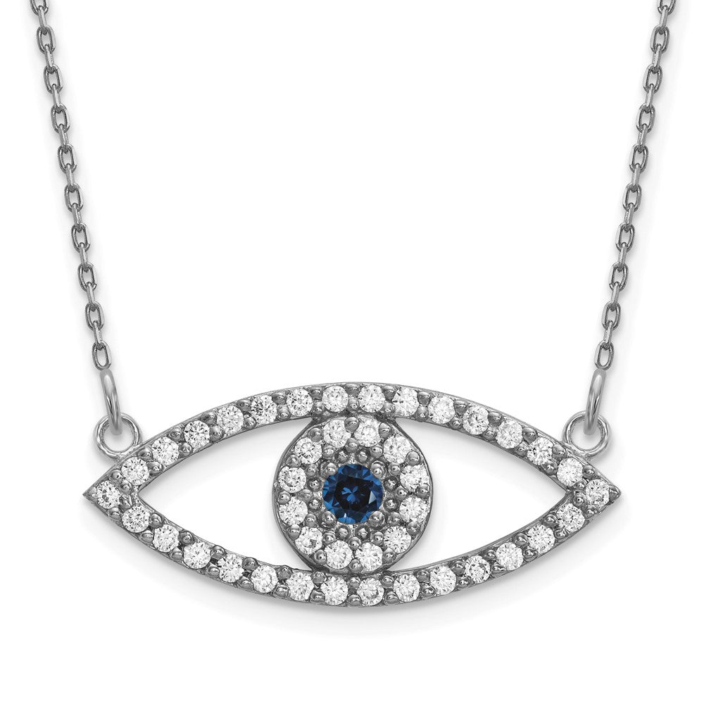 14K Weißgold Mittel Diamant und Saphir Böse Auge Halskette
