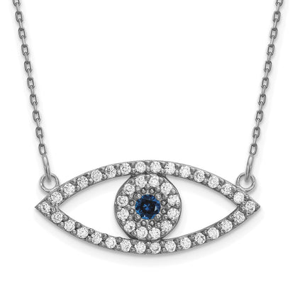 14K Weißgold Mittel Echt Diamant und Saphir Böse Auge Halskette