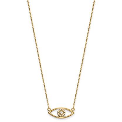 14K Gelbgold Klein Halskette Echt Diamant Böse Auge
