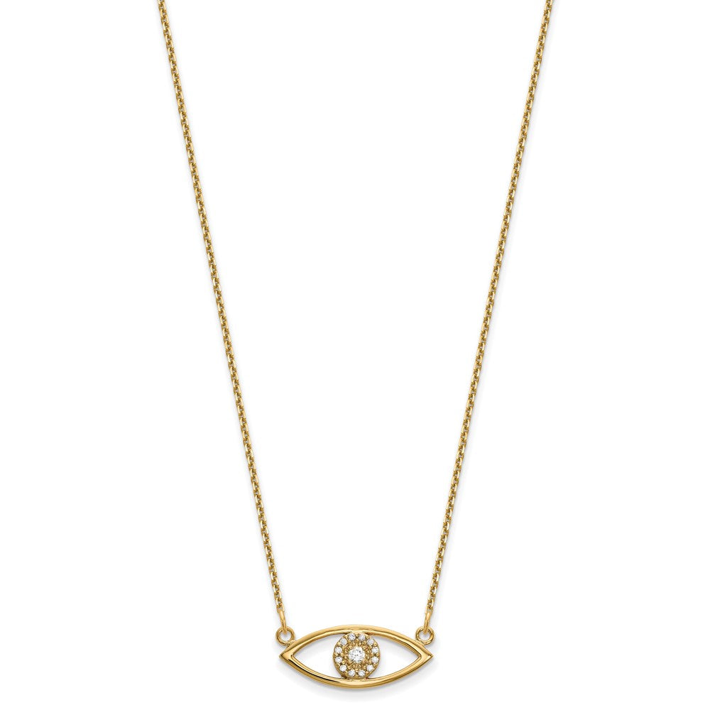 14K Gelbgold Klein Echt Diamant Böse Auge Halskette