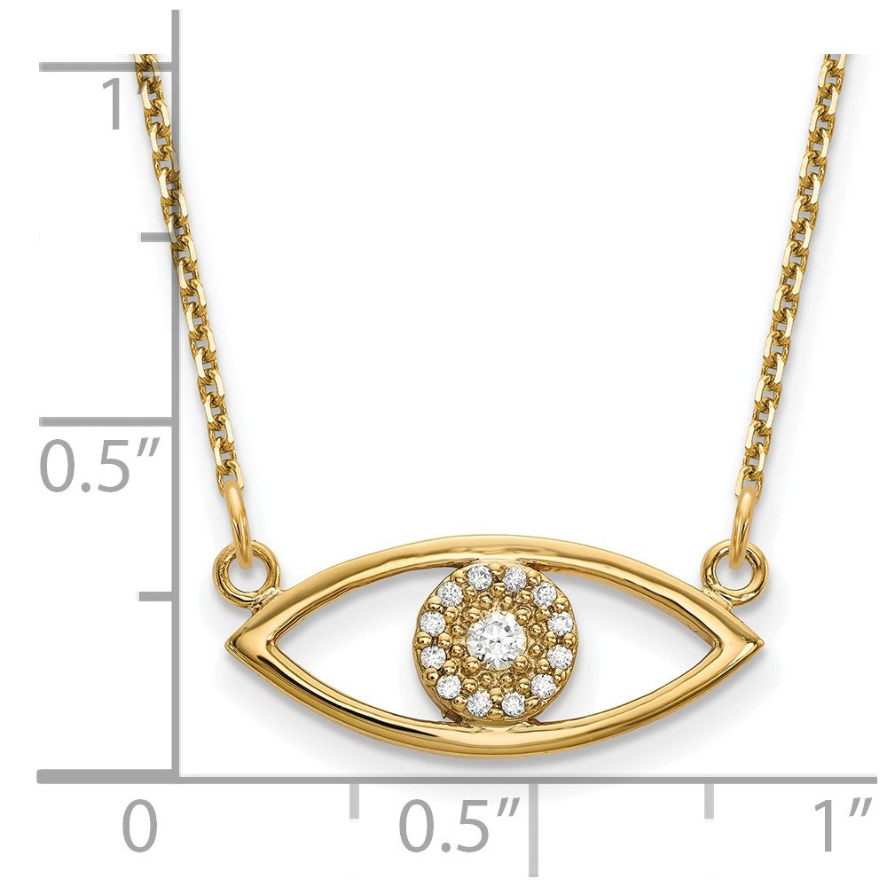 14K Gelbgold Klein Echt Diamant Böse Auge Halskette
