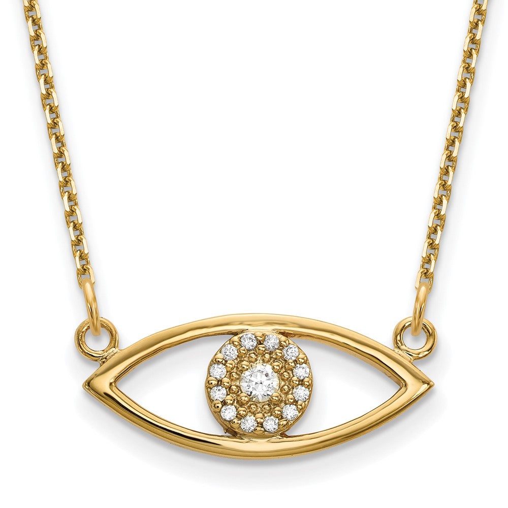 14K Gelbgold Klein Halskette Echt Diamant Böse Auge