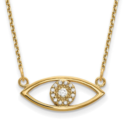 14K Gelbgold Klein Echt Diamant Böse Auge Halskette