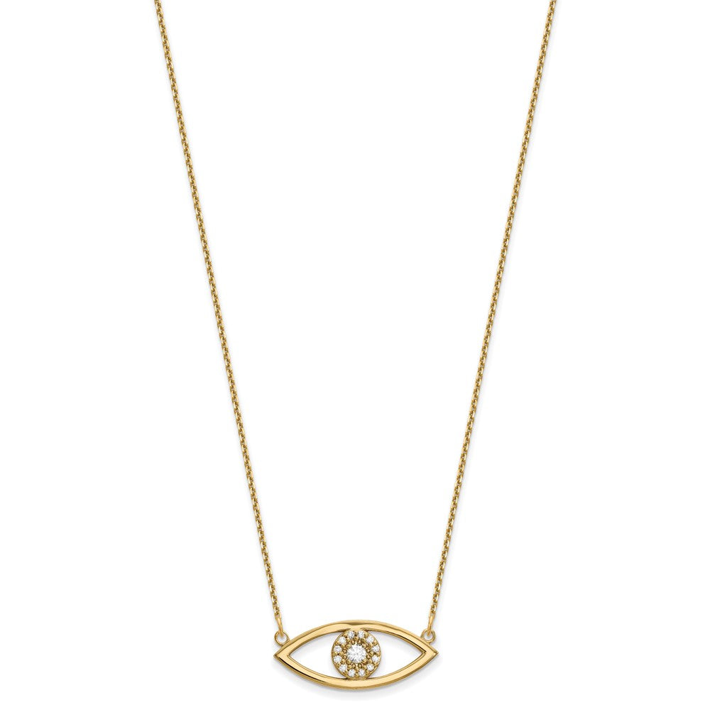 14K Gelbgold Mittel Halskette Echt Diamant Böse Auge