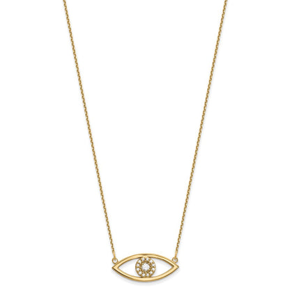 14K Gelbgold Mittel Echt Diamant Böse Auge Halskette