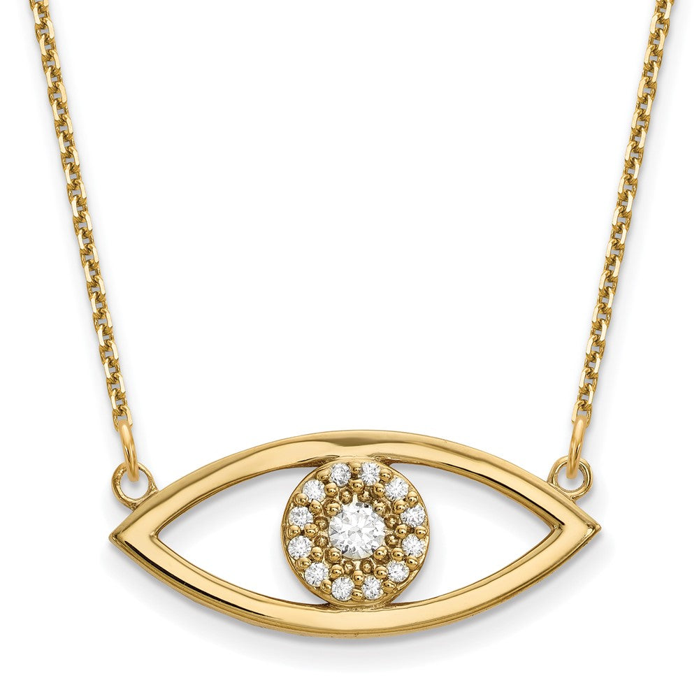 14K Gelbgold Mittel Halskette Echt Diamant Böse Auge