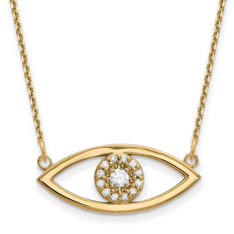 14K Gelbgold Mittel Echt Diamant Böse Auge Halskette