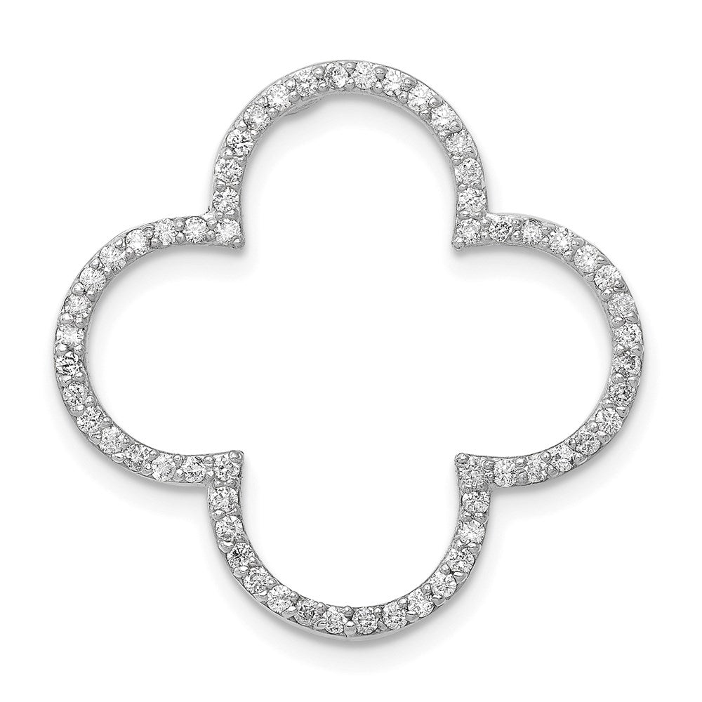 14K Weißgold Vierpass-Design-Anhänger mit echten Diamanten, mittelgroß