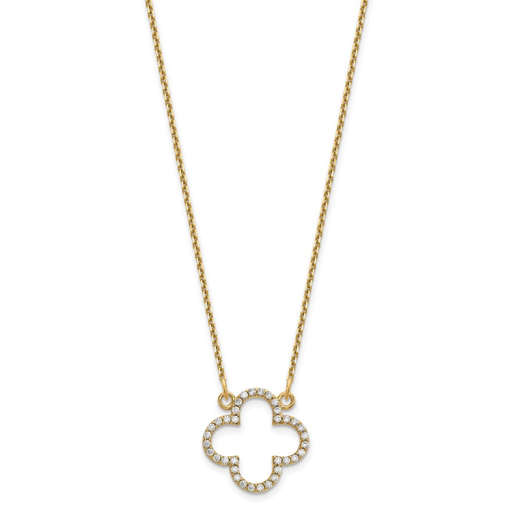 14K Gelbgold Klein Echt Diamant Quatrefoil Design Halskette