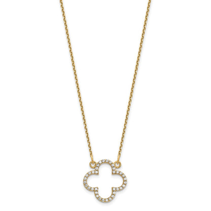 14K Gelbgold Klein Echt Diamant Quatrefoil Design Halskette
