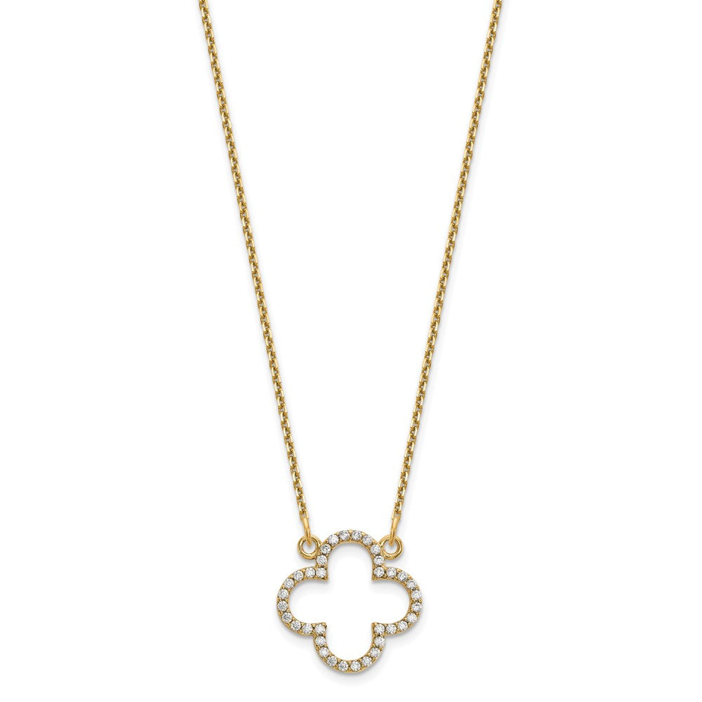 14K Gelbgold Klein Halskette Echt Diamant Quatrefoil Design