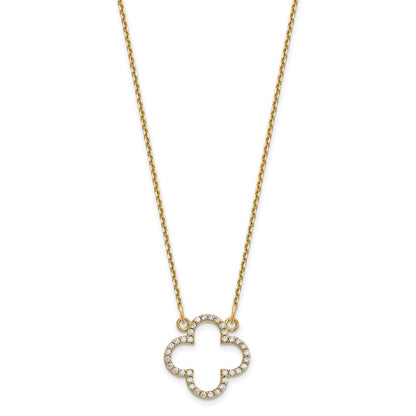 14K Gelbgold Klein Halskette Echt Diamant Quatrefoil Design