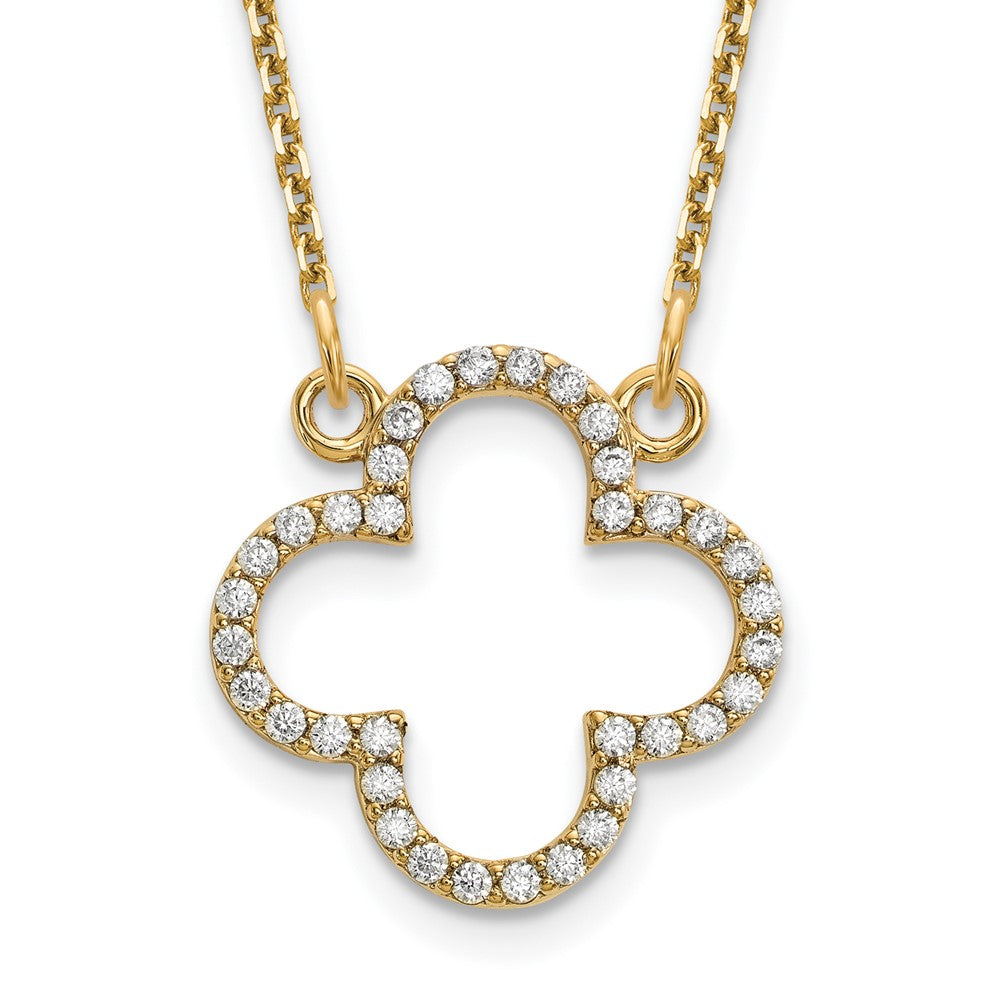 14K Gelbgold Klein Halskette Echt Diamant Quatrefoil Design