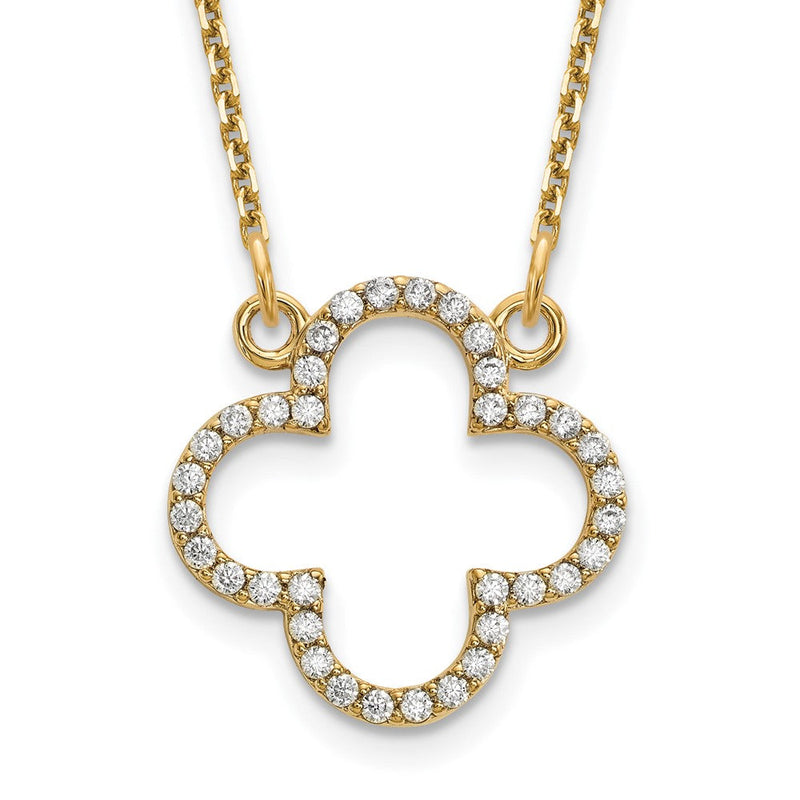 14K Gelbgold Klein Echt Diamant Quatrefoil Design Halskette