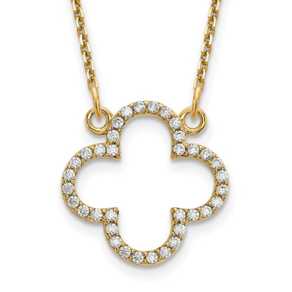 14K Gelbgold Klein Echt Diamant Quatrefoil Design Halskette