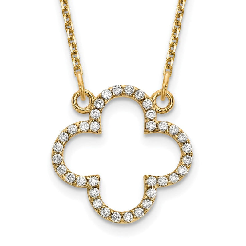 14K Gelbgold Klein Echt Diamant Quatrefoil Design Halskette