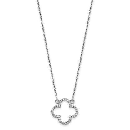 14K Weißgold Klein Echt Diamant Quatrefoil Design Halskette