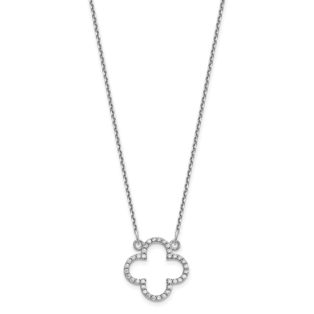14K Weißgold Klein Halskette Echt Diamant Quatrefoil Design
