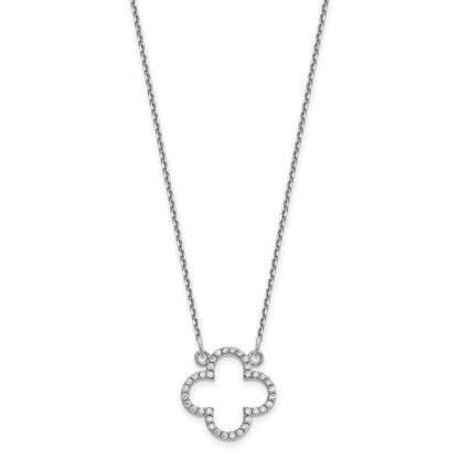 14K Weißgold Klein Echt Diamant Quatrefoil Design Halskette