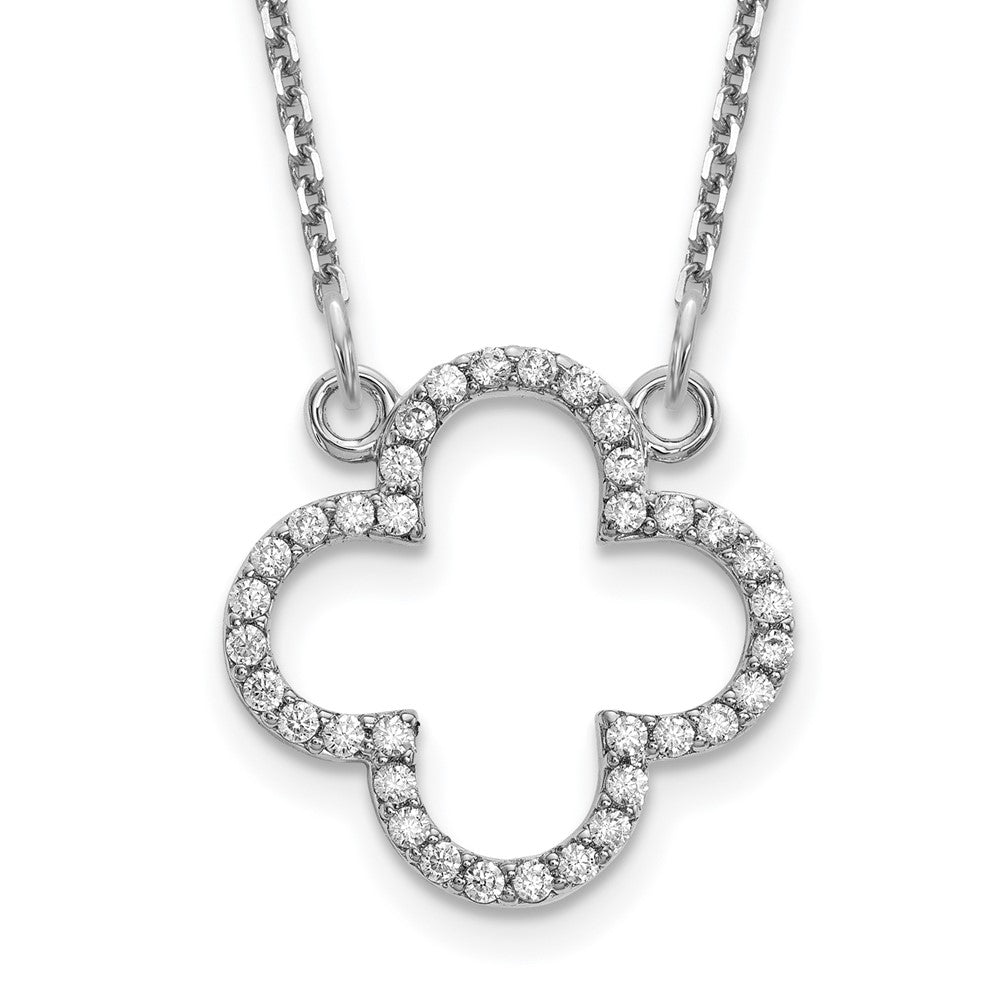 14K Weißgold Klein Halskette Echt Diamant Quatrefoil Design
