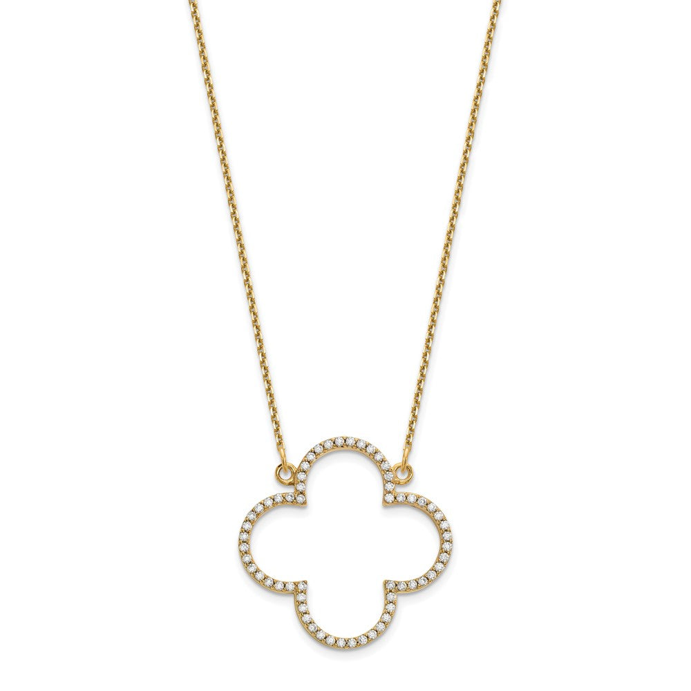 14K Gelbgold Mittel Halskette Echt Diamant Quatrefoil Design