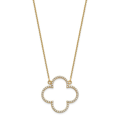 14K Gelbgold Mittel Halskette Echt Diamant Quatrefoil Design