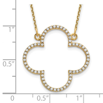 14K Gelbgold Mittel Echt Diamant Quatrefoil Design Halskette