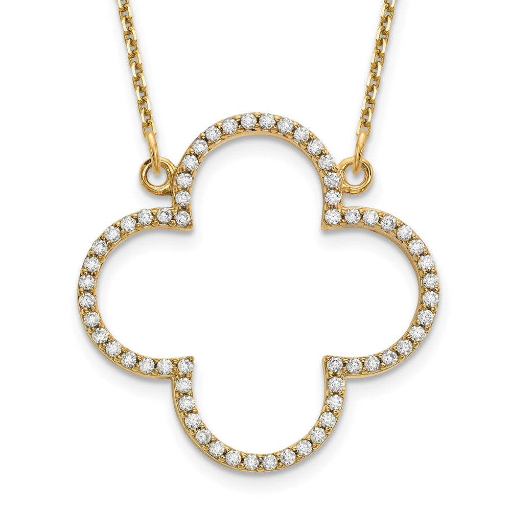 14K Gelbgold Mittel Halskette Echt Diamant Quatrefoil Design